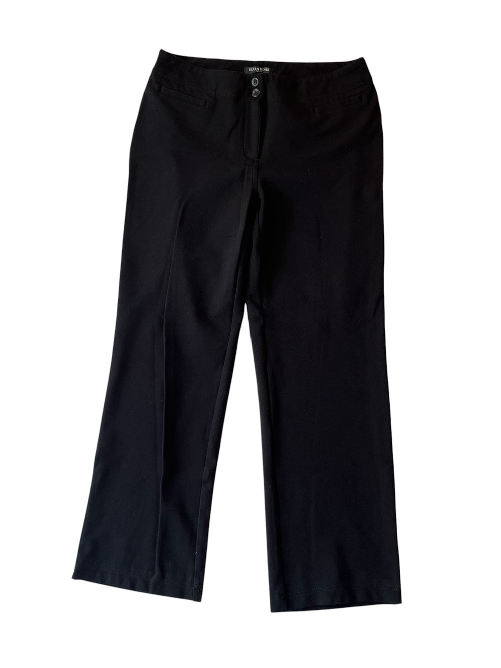 Eileen Fisher Straight crop trouser pants PS Petite Small Black Stretch Womens